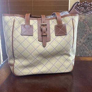 Dooney & Burke purse yellow gold purple and brown